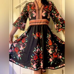 NEW Very cute boho ethnic floral folk dress, knee length, never worn, summer